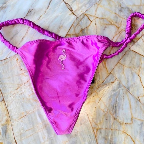 Victoria’s Secret V String panty thong satin ruched sides Flamingo Pink Medium - Picture 1 of 7